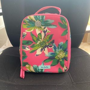 Vera Bradley pink tropical print soft sided lunchbox WITH straw holder